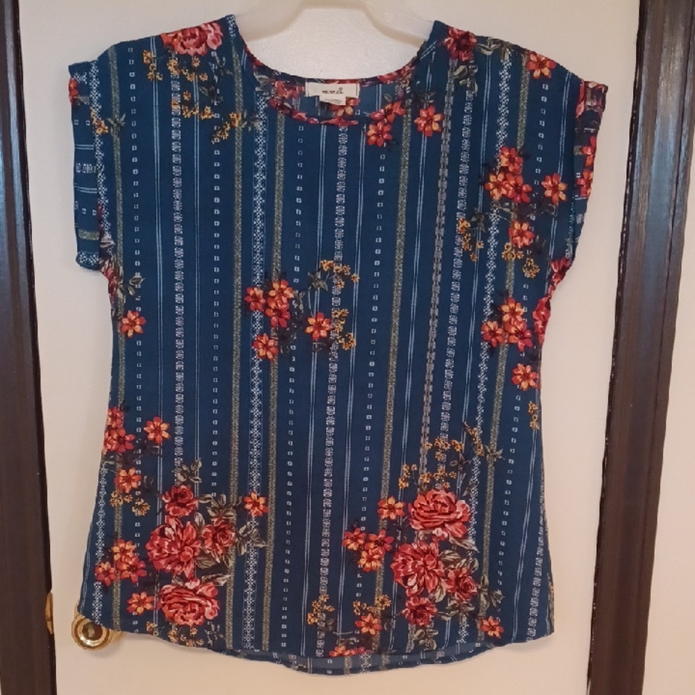Marci Teal and Orange Cap Sleeve Boxy Blouse